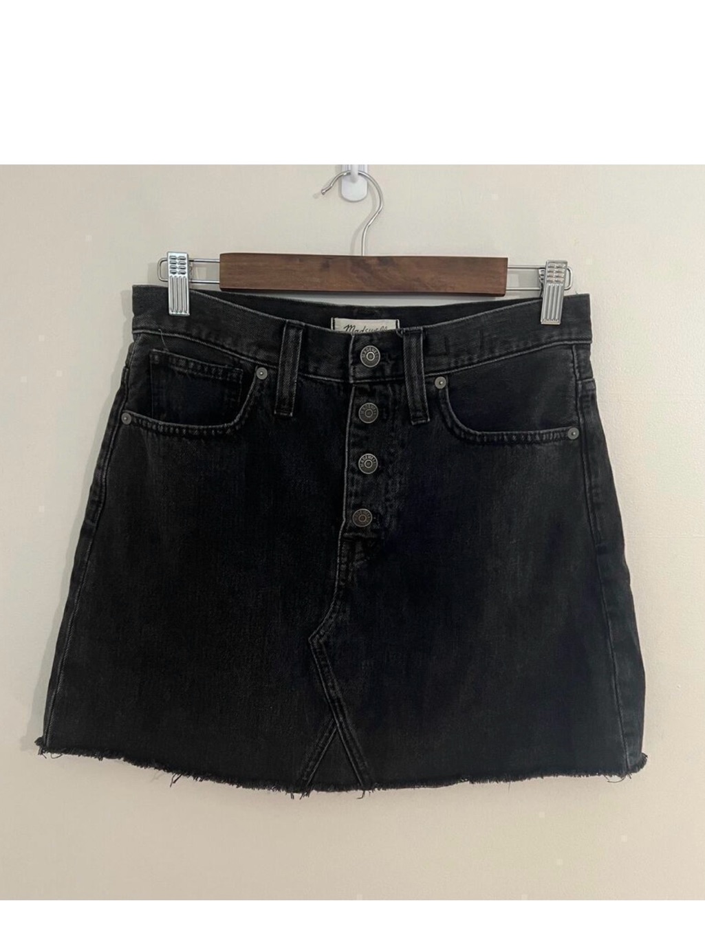 Madewell Rigid Denim A-Line Button Fly Black Denim Mini Skirt Size 27